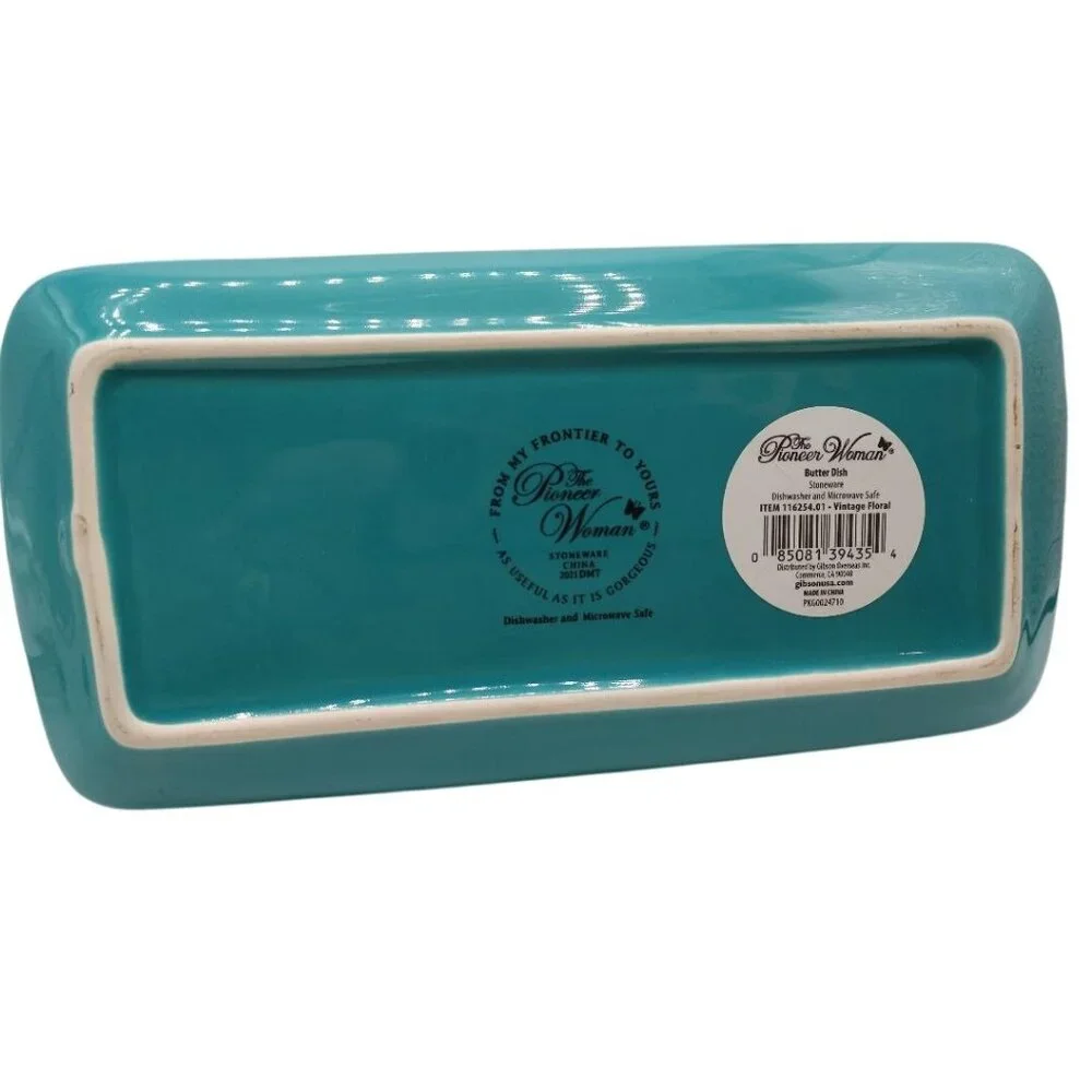 Whimsical Floral Ceramic Pioneer Woman Butter Dish W/Lid & Tray 